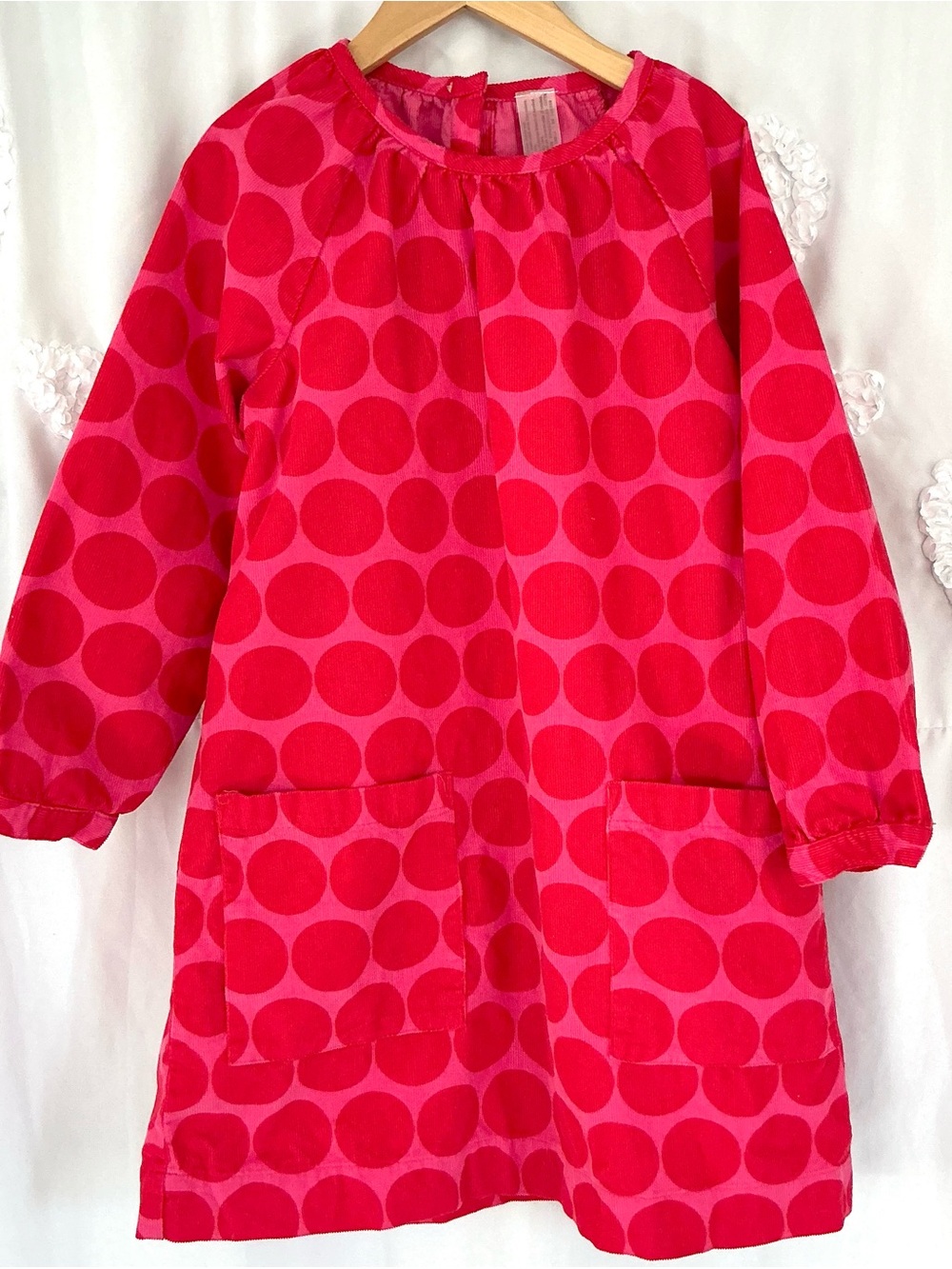 Primary Girls Red / Pink Corduroy Nightgown with Red Polka Dot Print size 4/5